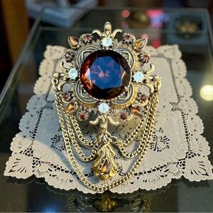 FLORENZA Festoon Vintage Faux Golden Topaz Victorian Revival Brooch